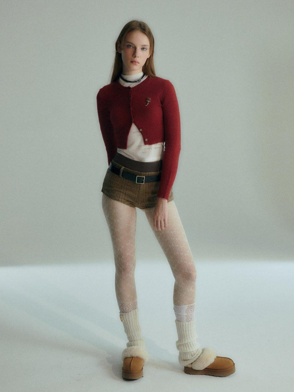 UNIVERSE Burgundy Vintage Academic Cropped Slim Women's Wool Blend Cardigans