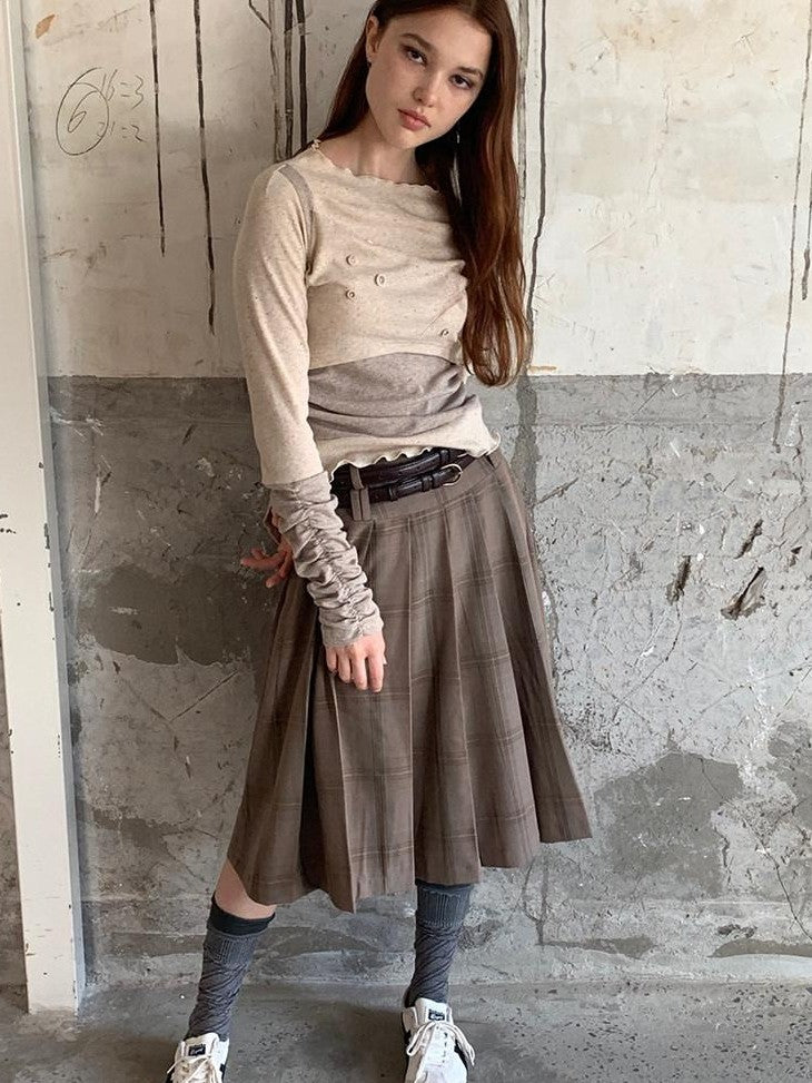 UNIVERSE Button Splice High Neck Slim Fit Women's Cotton Blend Long Sleeve T-shirts