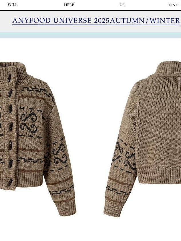UNIVERSE Cat Fair Isle Jacquard Women's Acrylic Thick Knit Slim Button-up Cardigans