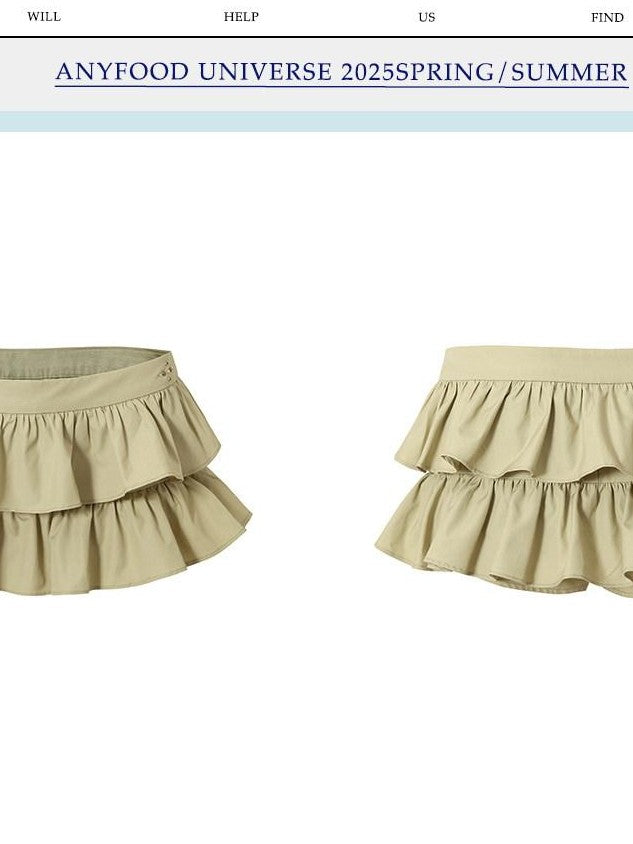 UNIVERSE Coffee Green Ruffle Pleated Mid Waist Slim Women's Cotton Tiered Skirts