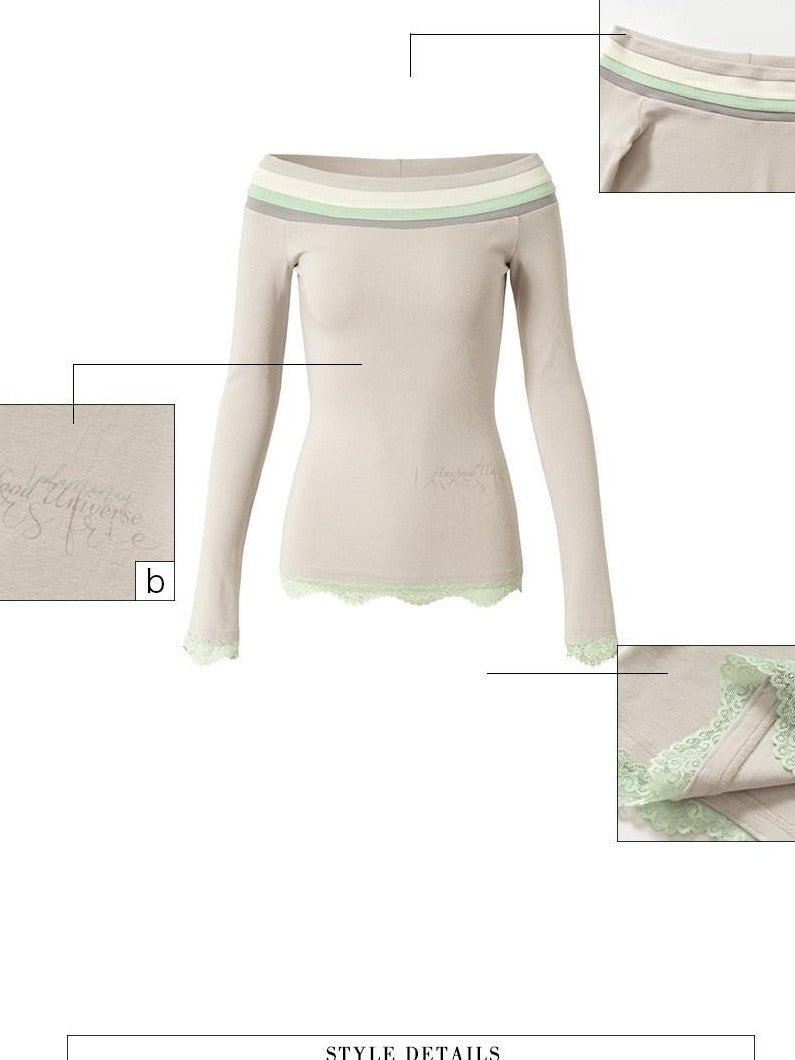 UNIVERSE Colorblock One Shoulder Slim Fit Women's Cotton Blend Long Sleeve T-shirts