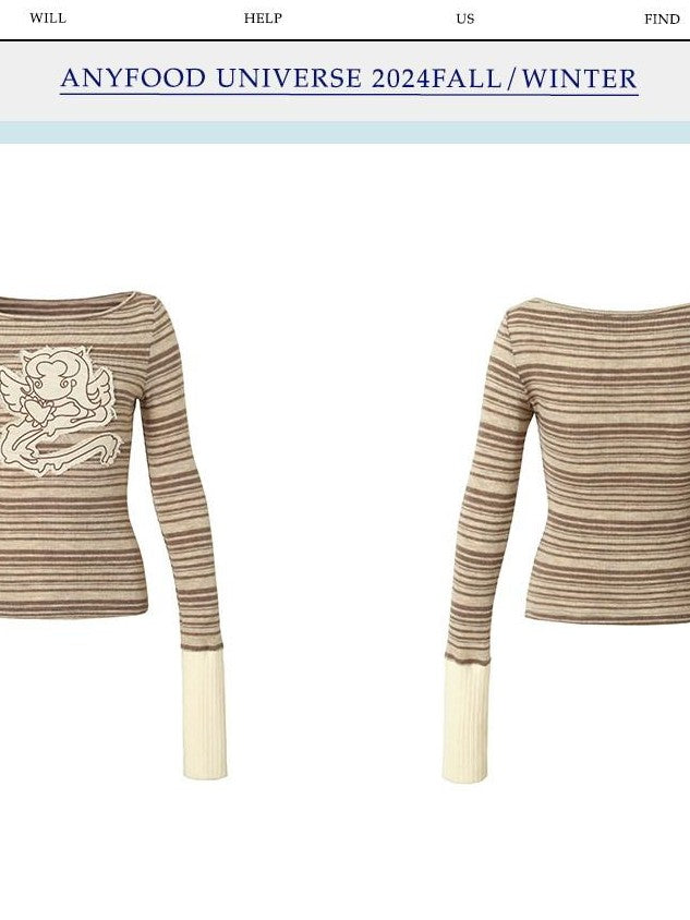 UNIVERSE Colorblock Striped Embroidered Women's Wool Blend Long Sleeve T-shirts