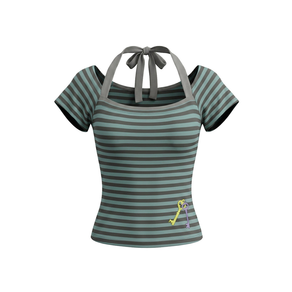 UNIVERSE_Contrast_Stripe_Print_Square_Neck_Flutter_Sleeve_Tie_Neck_Women's_Crop_Tops_1054984128896_MISSTT