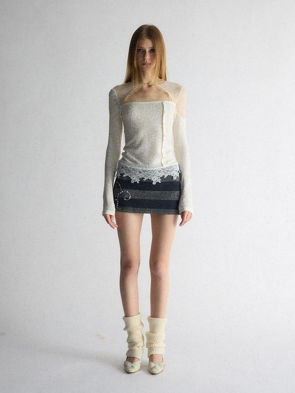 UNIVERSE Cool Lace Cutout Patchwork Women's Viscose Blend Long Sleeve T-shirts