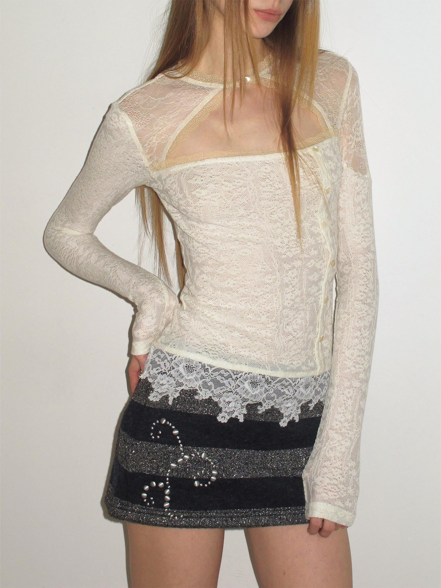 UNIVERSE Cool Lace Cutout Patchwork Women's Viscose Blend Long Sleeve T-shirts