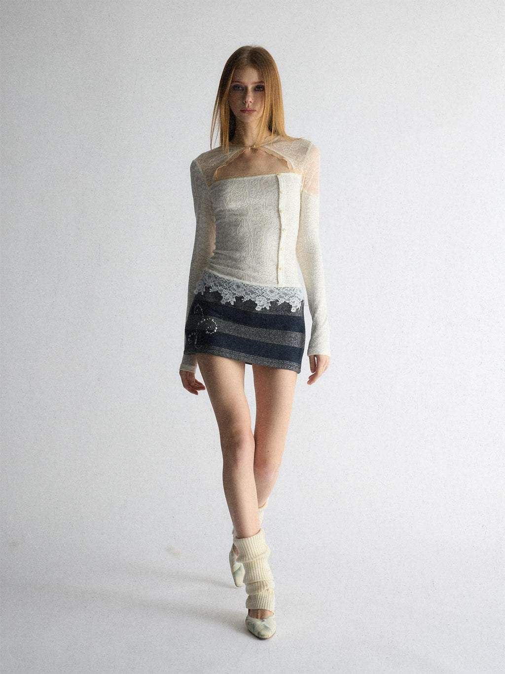 UNIVERSE Cool Lace Cutout Patchwork Women's Viscose Blend Long Sleeve T-shirts