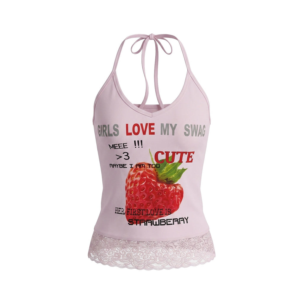 UNIVERSE_Cool_Pink_Strawberry_Print_Lace_Hem_Women's_Cotton_Halter_Tops_1052328647743_MISSTT