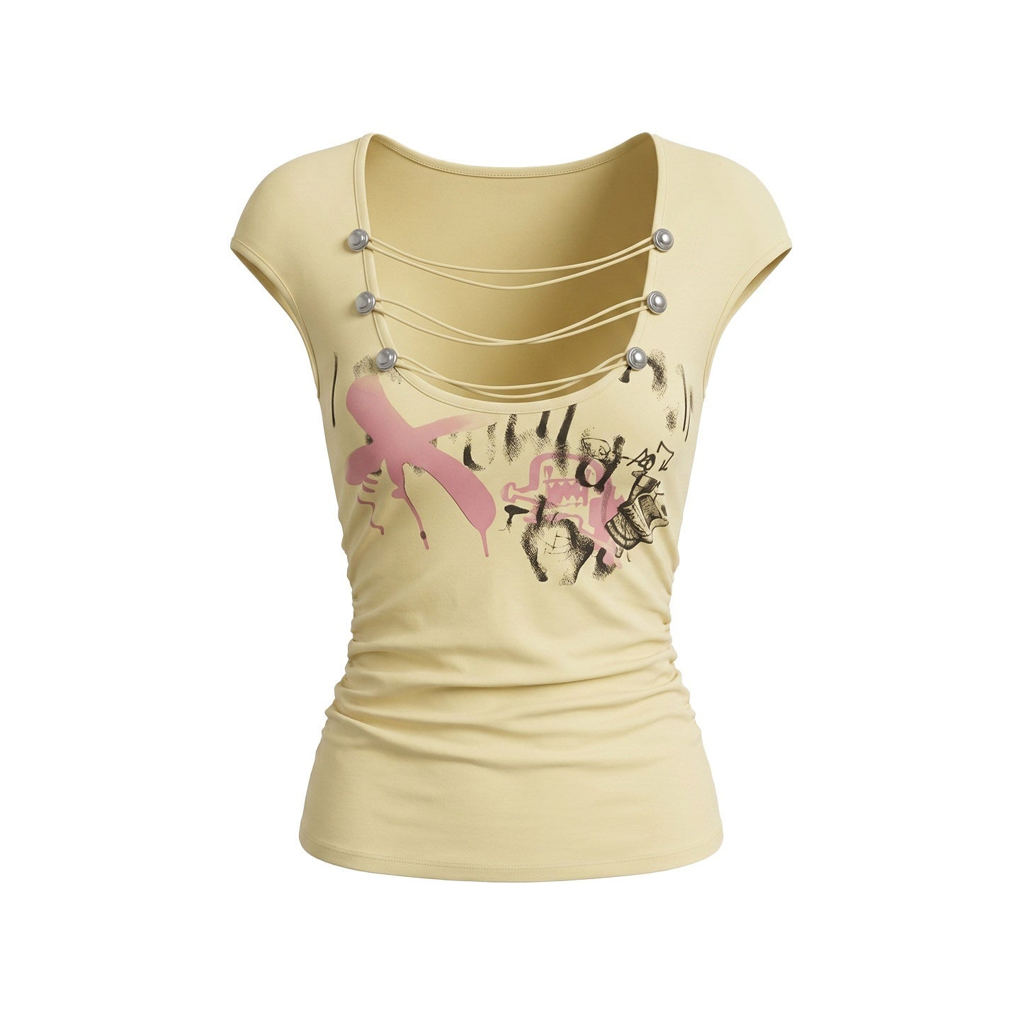 UNIVERSE_Court_U_Neck_Floral_Tie_Waist_Slim_Cropped_Women's_Lyocell_Short_Sleeve_T-shirts_1054975804821_MISSTT