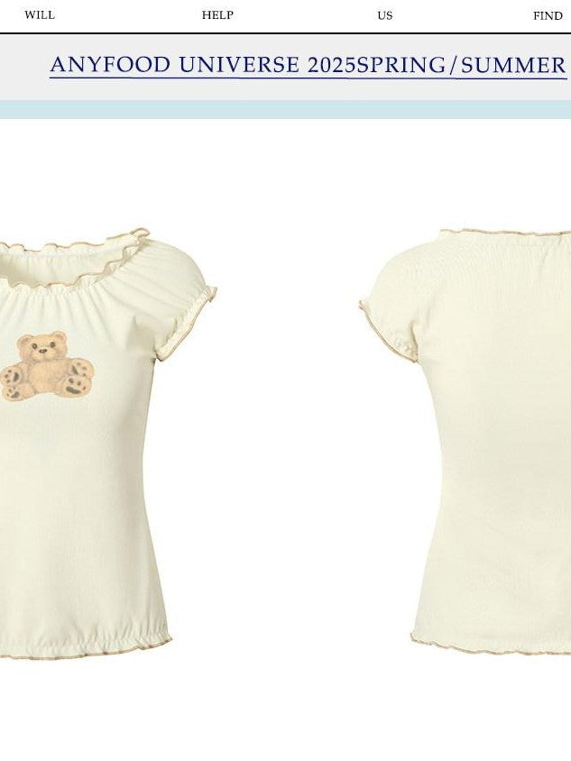 UNIVERSE Cute Bear Cross Print Slim Fit Women's Viscose Blend Short Sleeve T-shirts