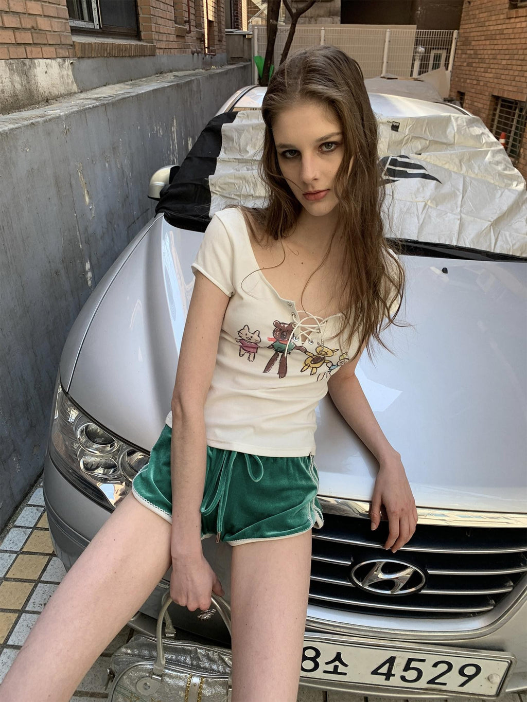 UNIVERSE Cute Cartoon Printed Tie Slim Fit Women's Combed Cotton Short Sleeve T-shirts