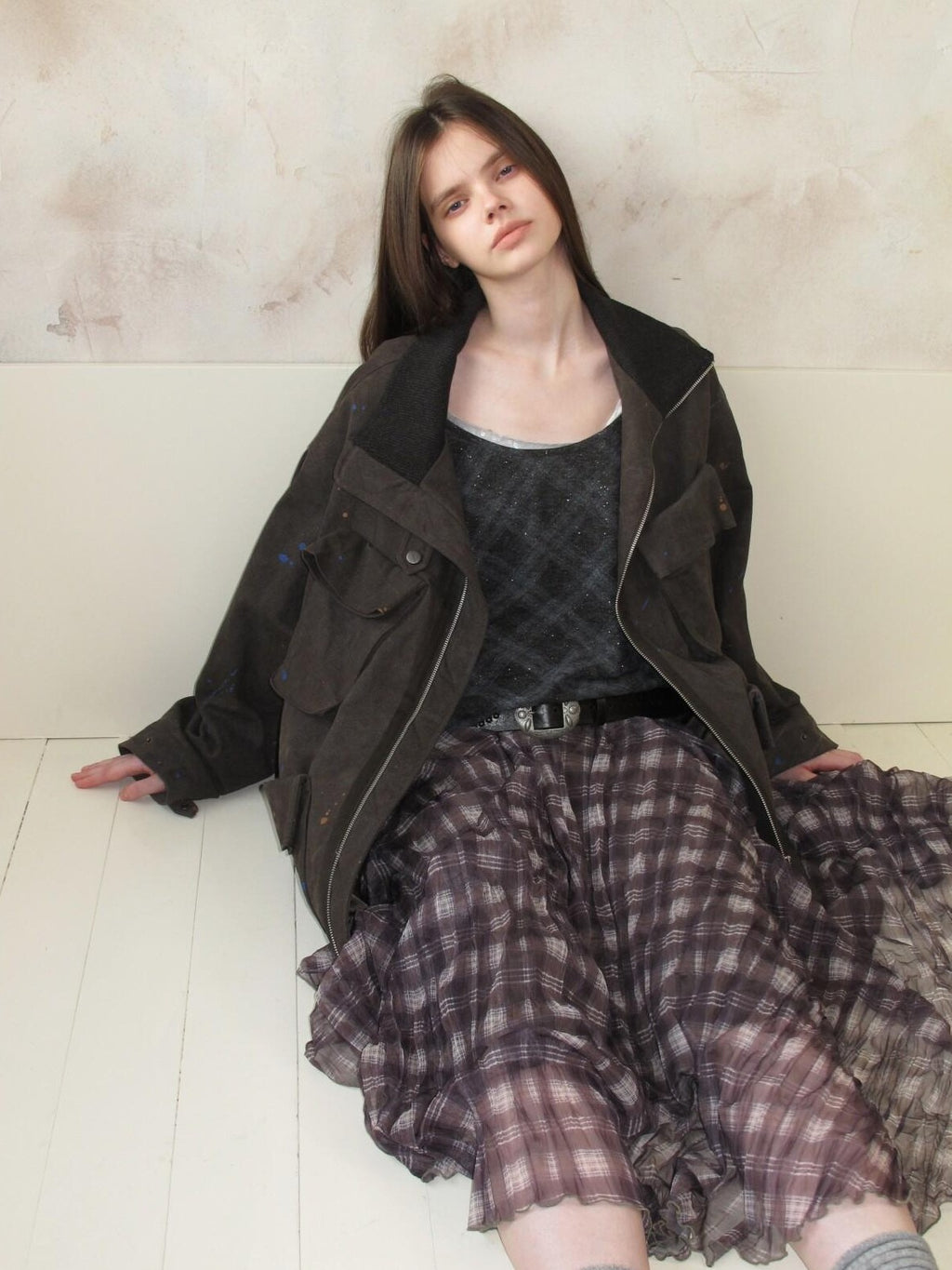 UNIVERSE Distressed Paint Splatter Multi Pocket Lapel Women's Cotton Utility Jackets