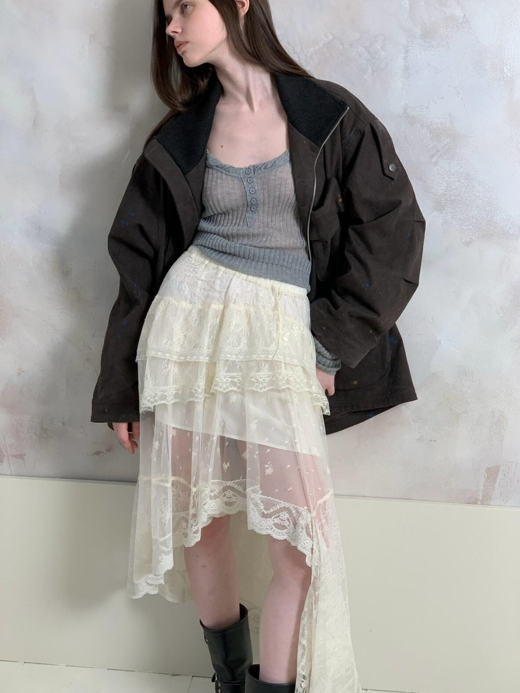 UNIVERSE Distressed Paint Splatter Multi Pocket Lapel Women's Cotton Utility Jackets
