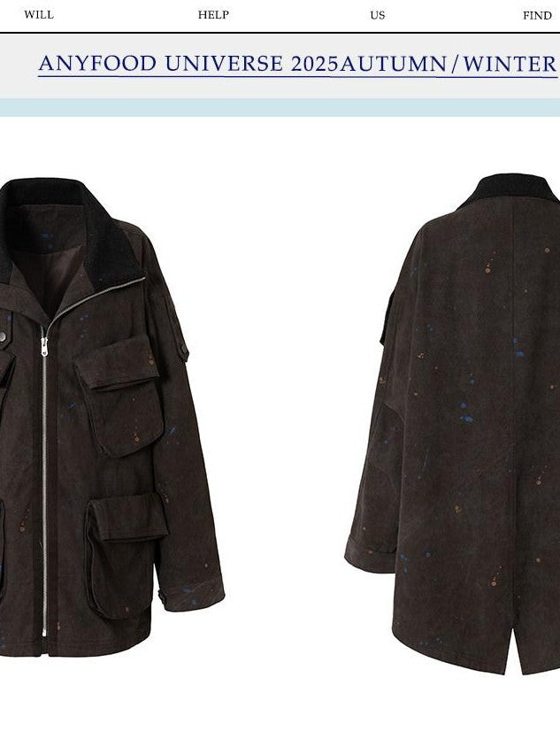 UNIVERSE Distressed Paint Splatter Multi Pocket Lapel Women's Cotton Utility Jackets
