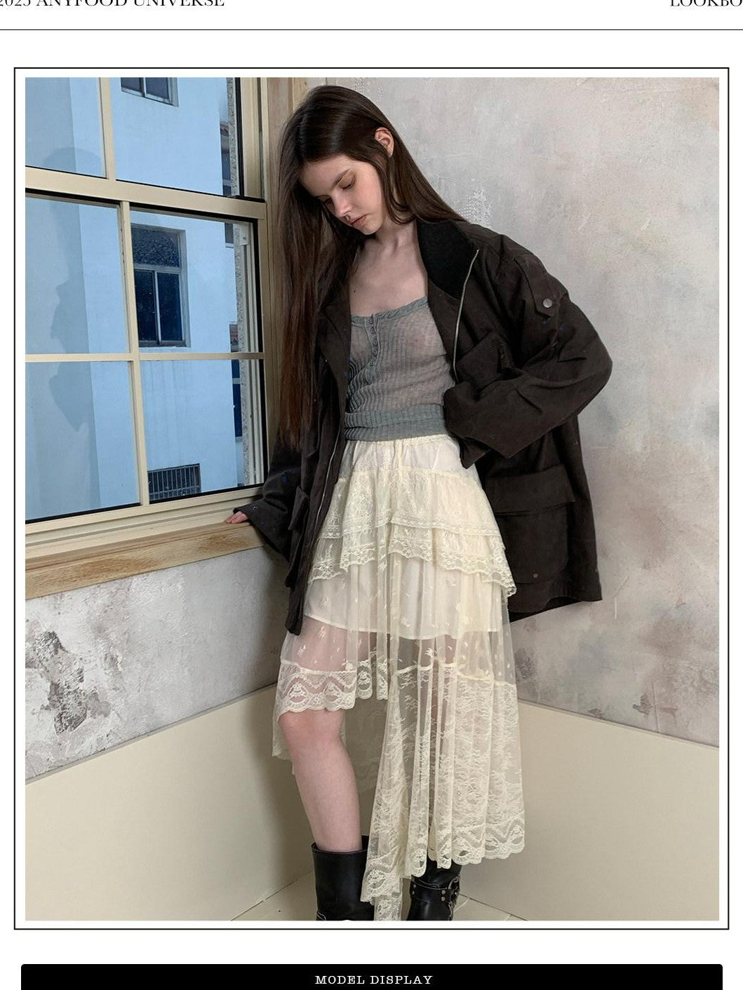 UNIVERSE Distressed Paint Splatter Multi Pocket Lapel Women's Cotton Utility Jackets