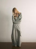 UNIVERSE Floor Length Knitted Asymmetric Pocket Women's Wool Blend Wide-leg Pants