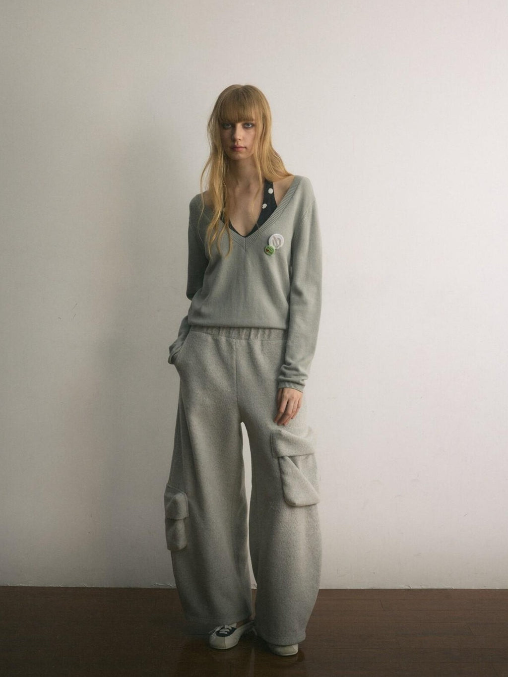 UNIVERSE Floor Length Knitted Asymmetric Pocket Women's Wool Blend Wide-leg Pants