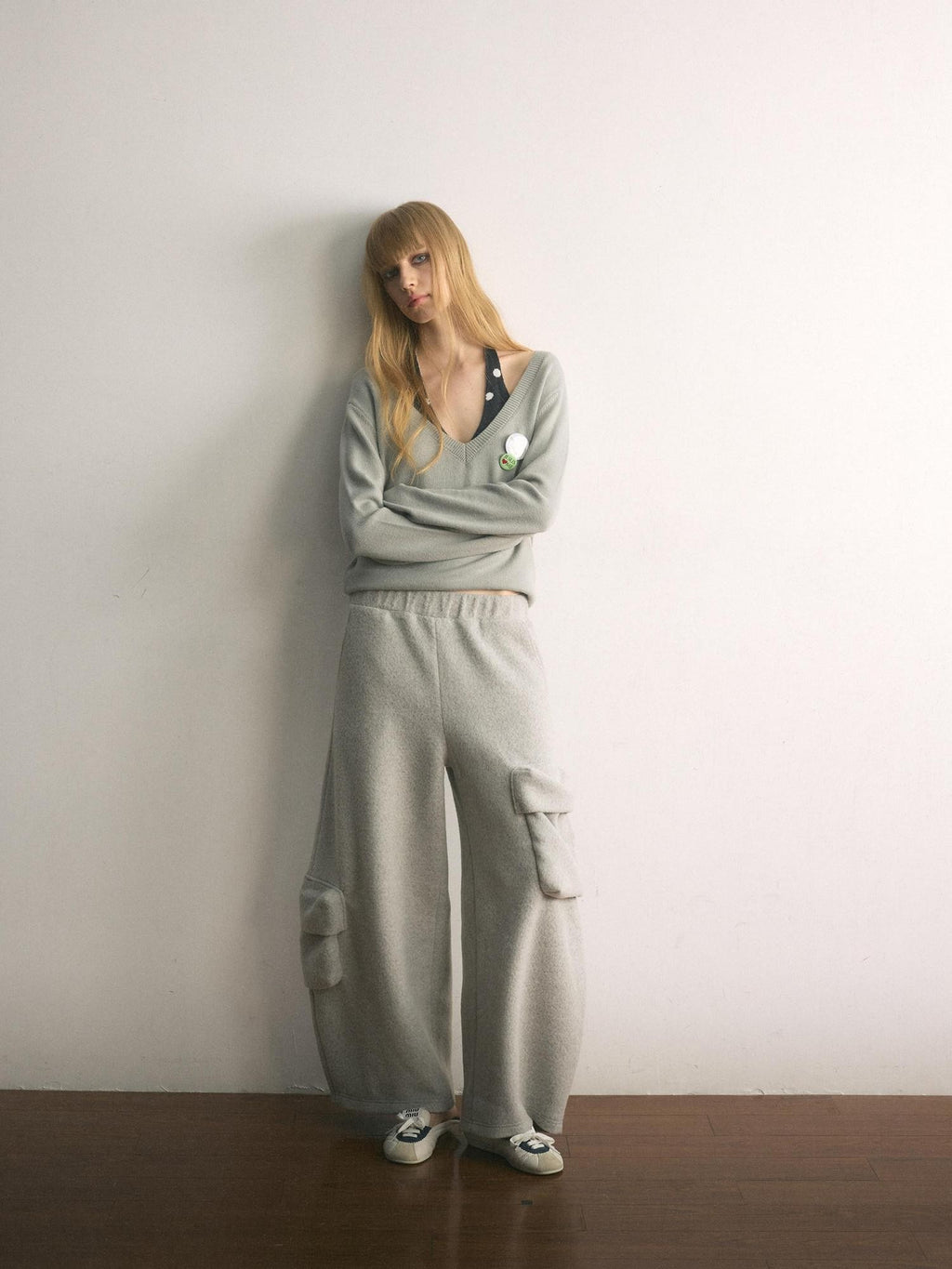UNIVERSE Floor Length Knitted Asymmetric Pocket Women's Wool Blend Wide-leg Pants
