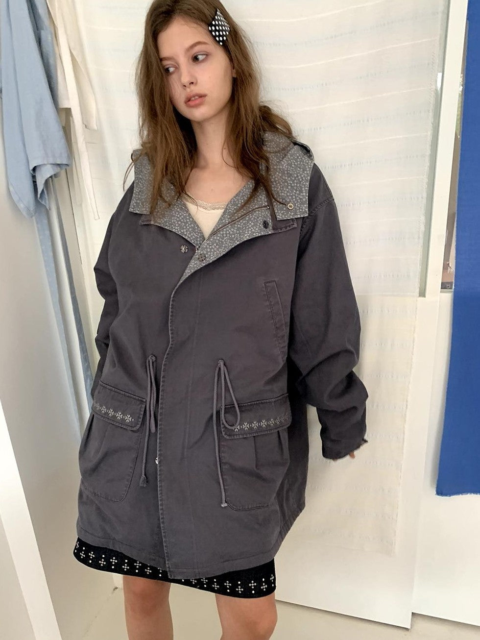 UNIVERSE Floral Embroidered Cotton Casual Women's Trench Coats