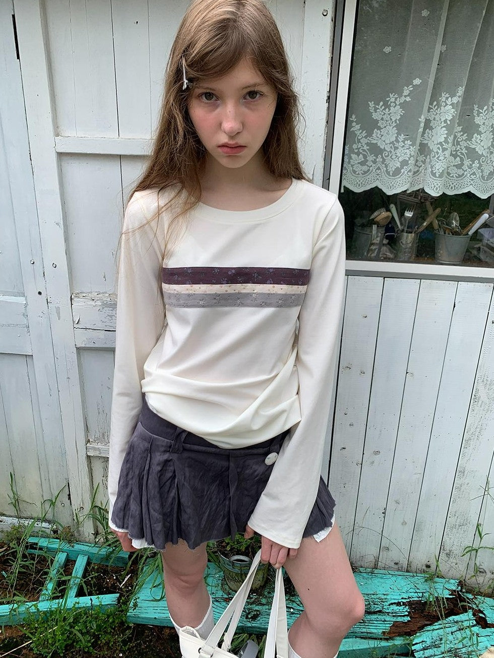 UNIVERSE Floral Striped Spliced Loose Fit Women's Wool Long Sleeve T-shirts