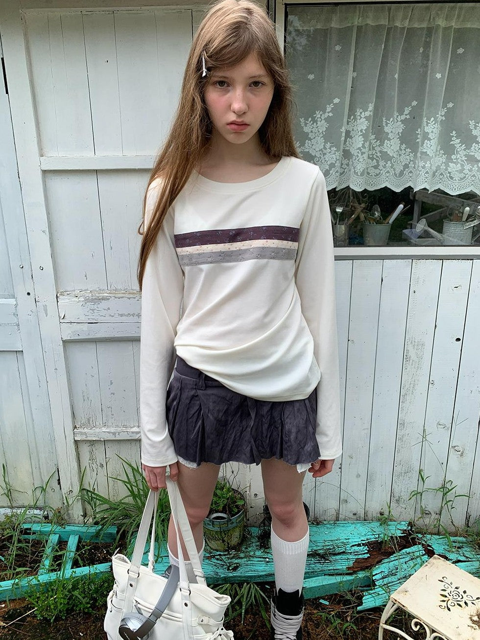 UNIVERSE Floral Striped Spliced Loose Fit Women's Wool Long Sleeve T-shirts