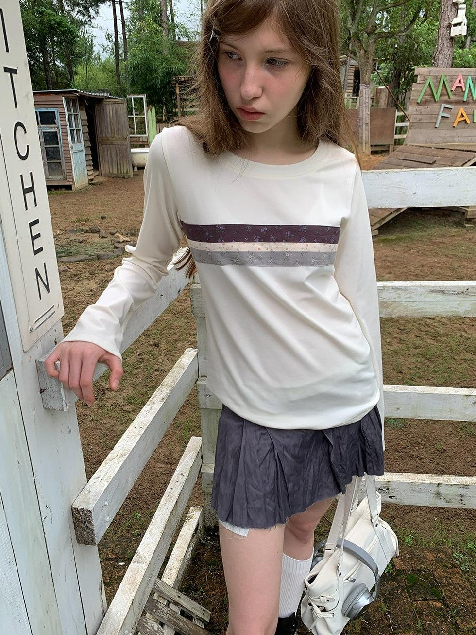 UNIVERSE Floral Striped Spliced Loose Fit Women's Wool Long Sleeve T-shirts