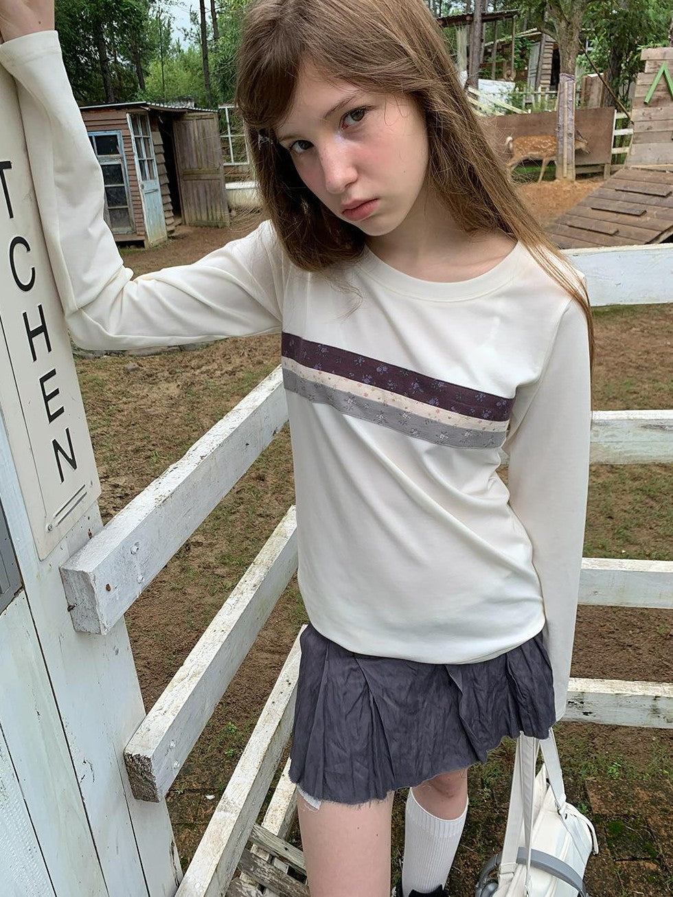 UNIVERSE Floral Striped Spliced Loose Fit Women's Wool Long Sleeve T-shirts