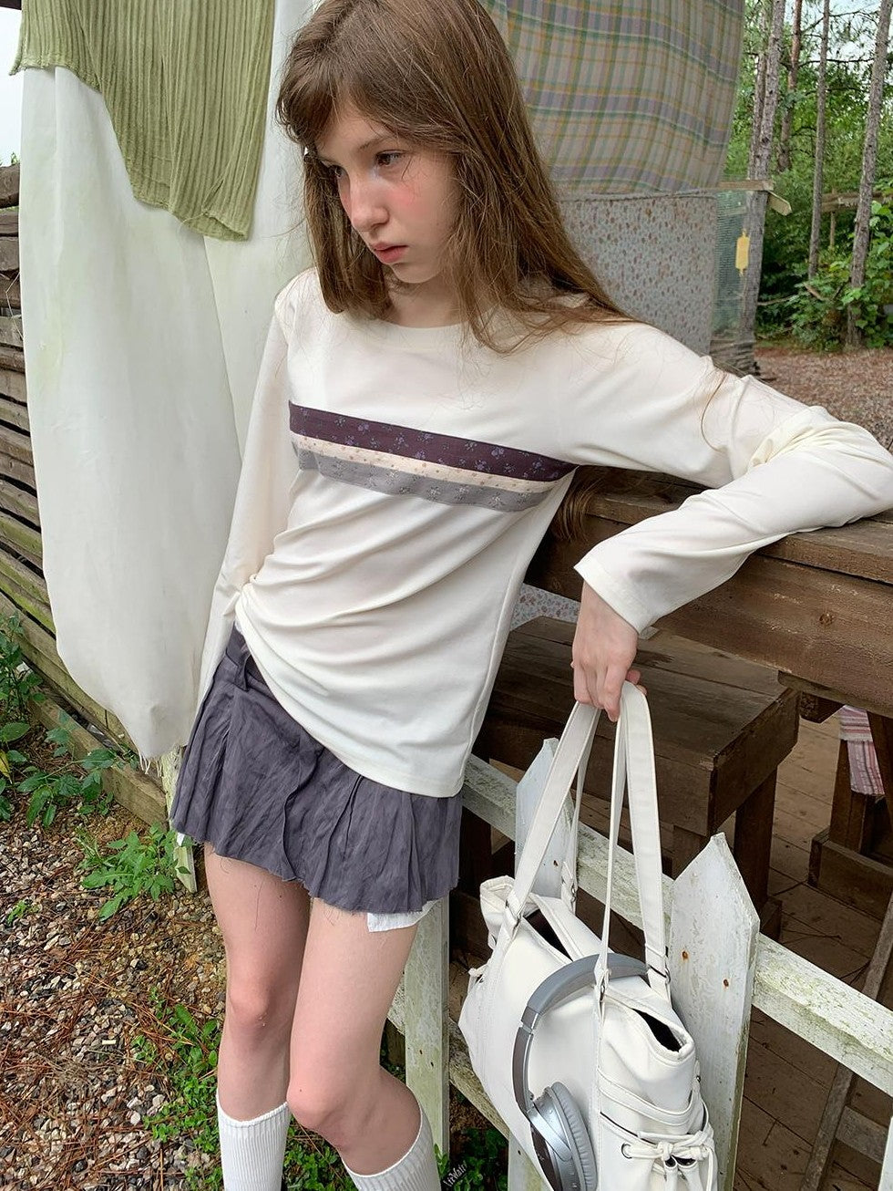 UNIVERSE Floral Striped Spliced Loose Fit Women's Wool Long Sleeve T-shirts