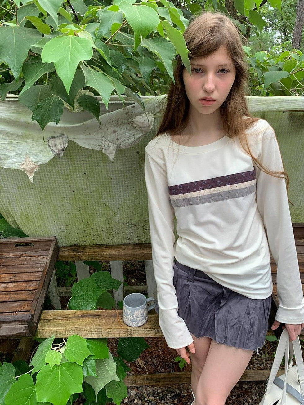 UNIVERSE Floral Striped Spliced Loose Fit Women's Wool Long Sleeve T-shirts