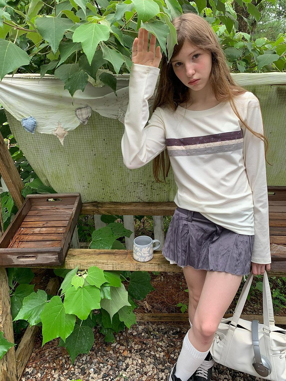 UNIVERSE Floral Striped Spliced Loose Fit Women's Wool Long Sleeve T-shirts