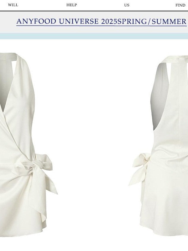 UNIVERSE Gentle Sheen Tie V-neck High Waist Women's Acetate Satin Halter Mini Dresses
