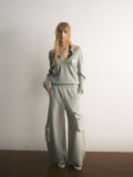 UNIVERSE Gray Polka Dot Faux Two Piece Halter Loose Fit Women's Sweaters