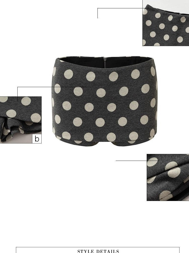 UNIVERSE Gray Polka Dot Lace A Line Vintage Slim Low Waist Women's Polyester Skorts