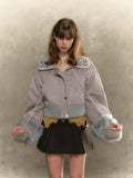 UNIVERSE Gray Purple Suede Pom Pom Buttoned Women's Polyester Spandex Puffer Jackets