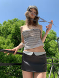 UNIVERSE Gray Sheet Music Letter Print Street Slim Fit Short Women's Tube Tops