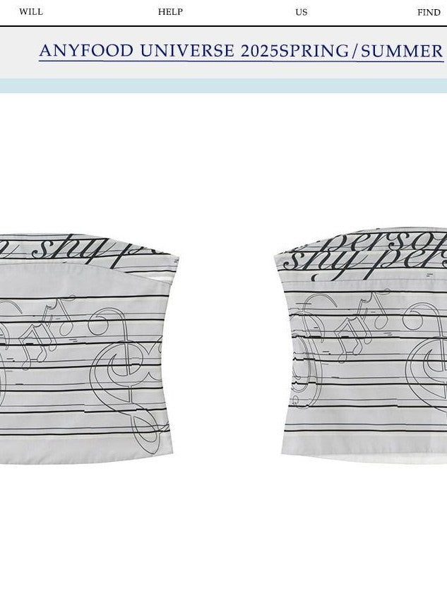 UNIVERSE Gray Sheet Music Letter Print Street Slim Fit Short Women's Tube Tops