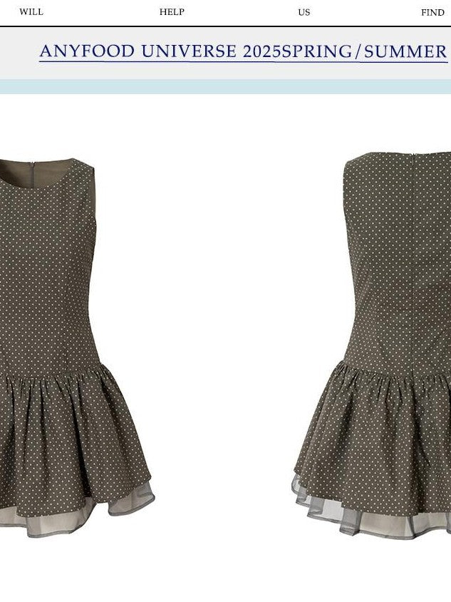UNIVERSE Grey Coffee Polka Dot Organza Vintage Women's Cotton Ramie Casual Mini Dresses