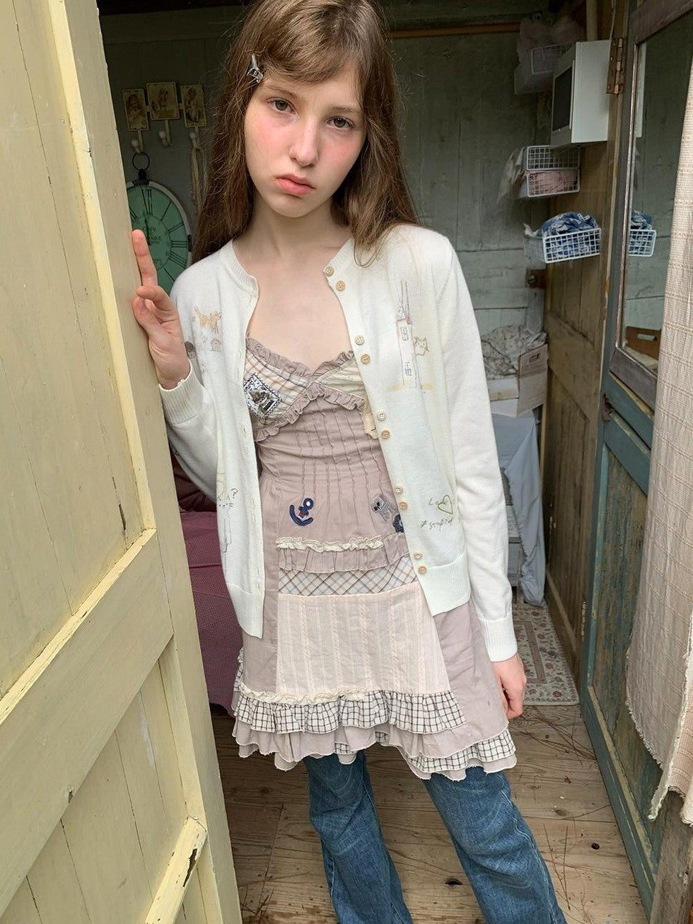 UNIVERSE Hand Drawn Cartoon Print Wool Blend Women's Cardigans