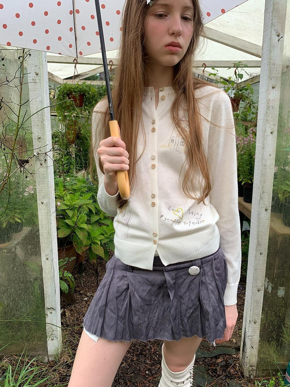 UNIVERSE Hand Drawn Cartoon Print Wool Blend Women's Cardigans