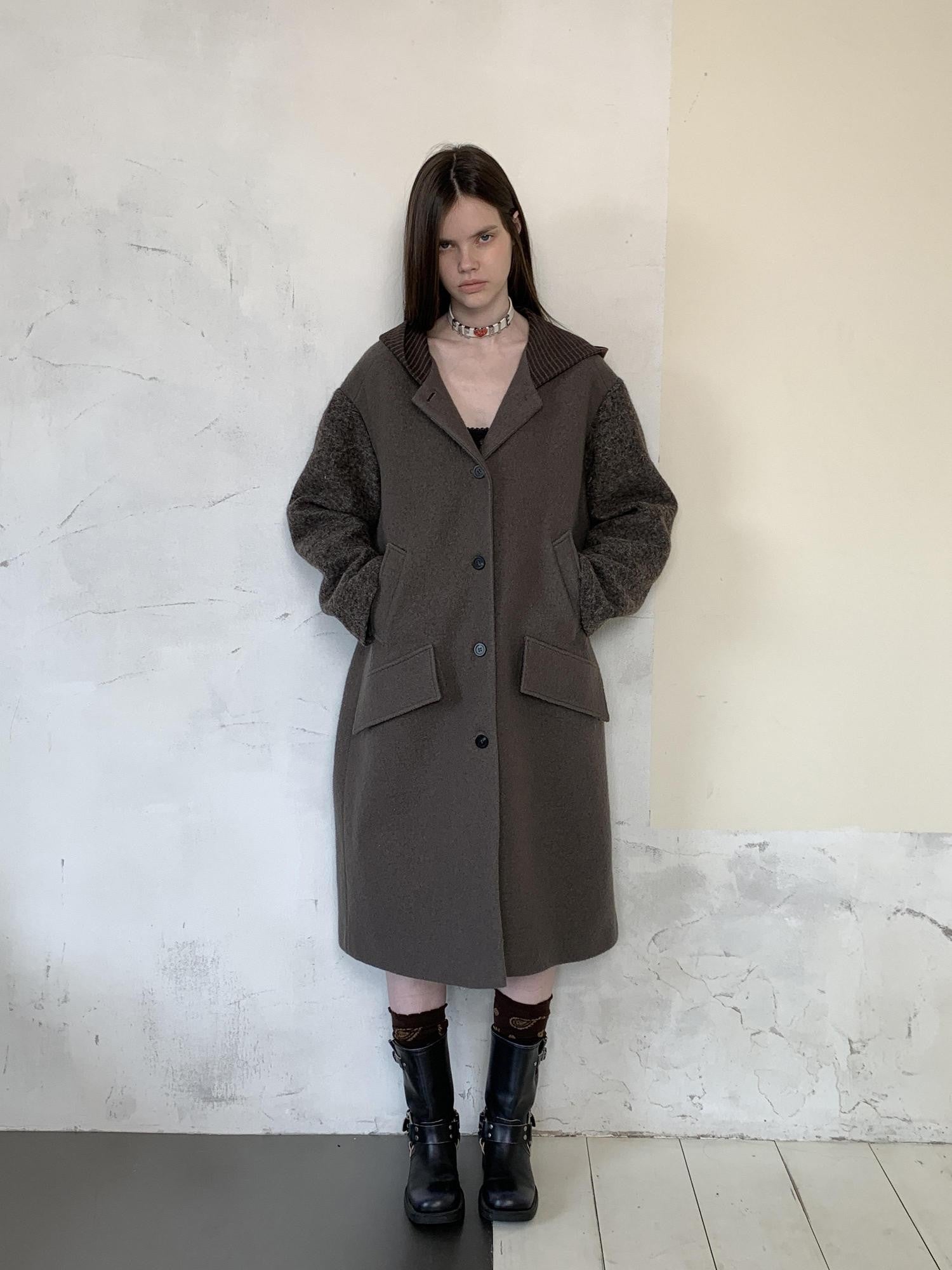 UNIVERSE Hooded Vintage London Inspired Patchwork Textured Wool Women's Long Coats
