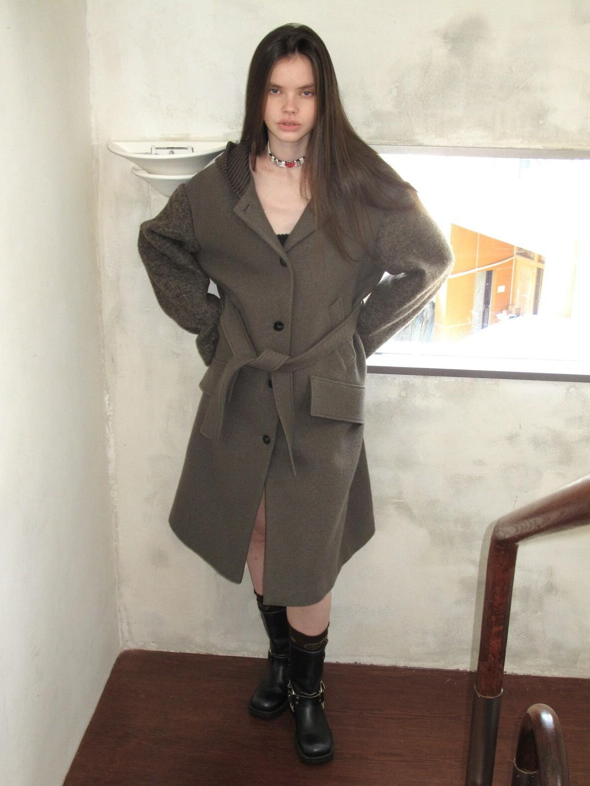 UNIVERSE Hooded Vintage London Inspired Patchwork Textured Wool Women's Long Coats