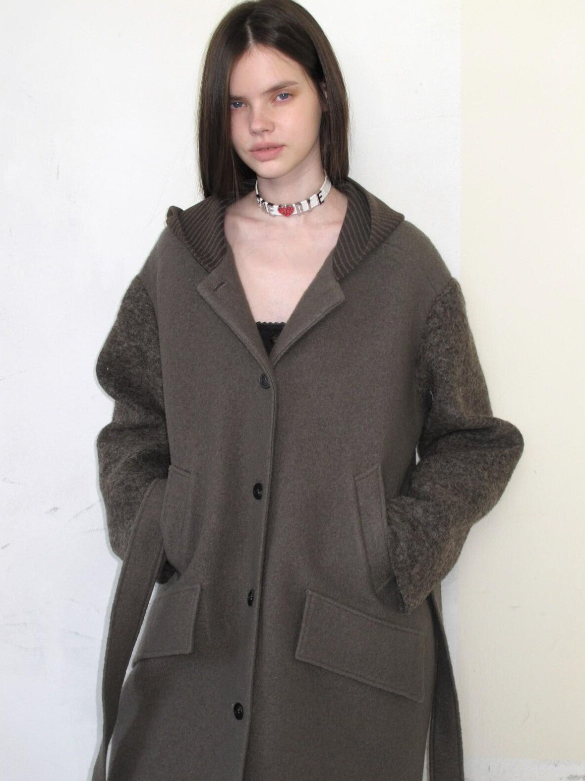 UNIVERSE Hooded Vintage London Inspired Patchwork Textured Wool Women's Long Coats