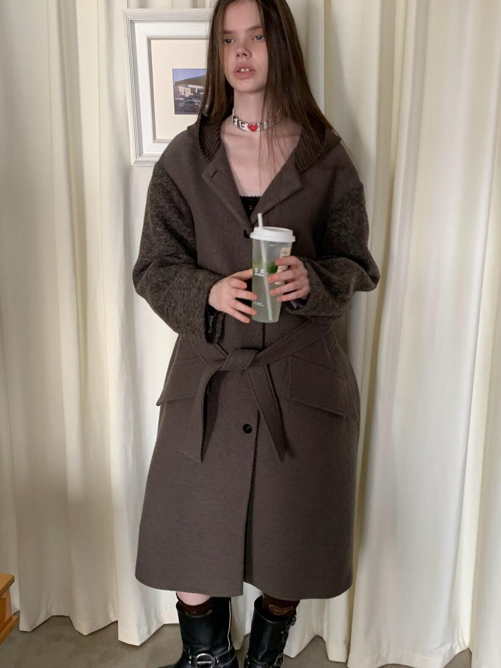 UNIVERSE Hooded Vintage London Inspired Patchwork Textured Wool Women's Long Coats