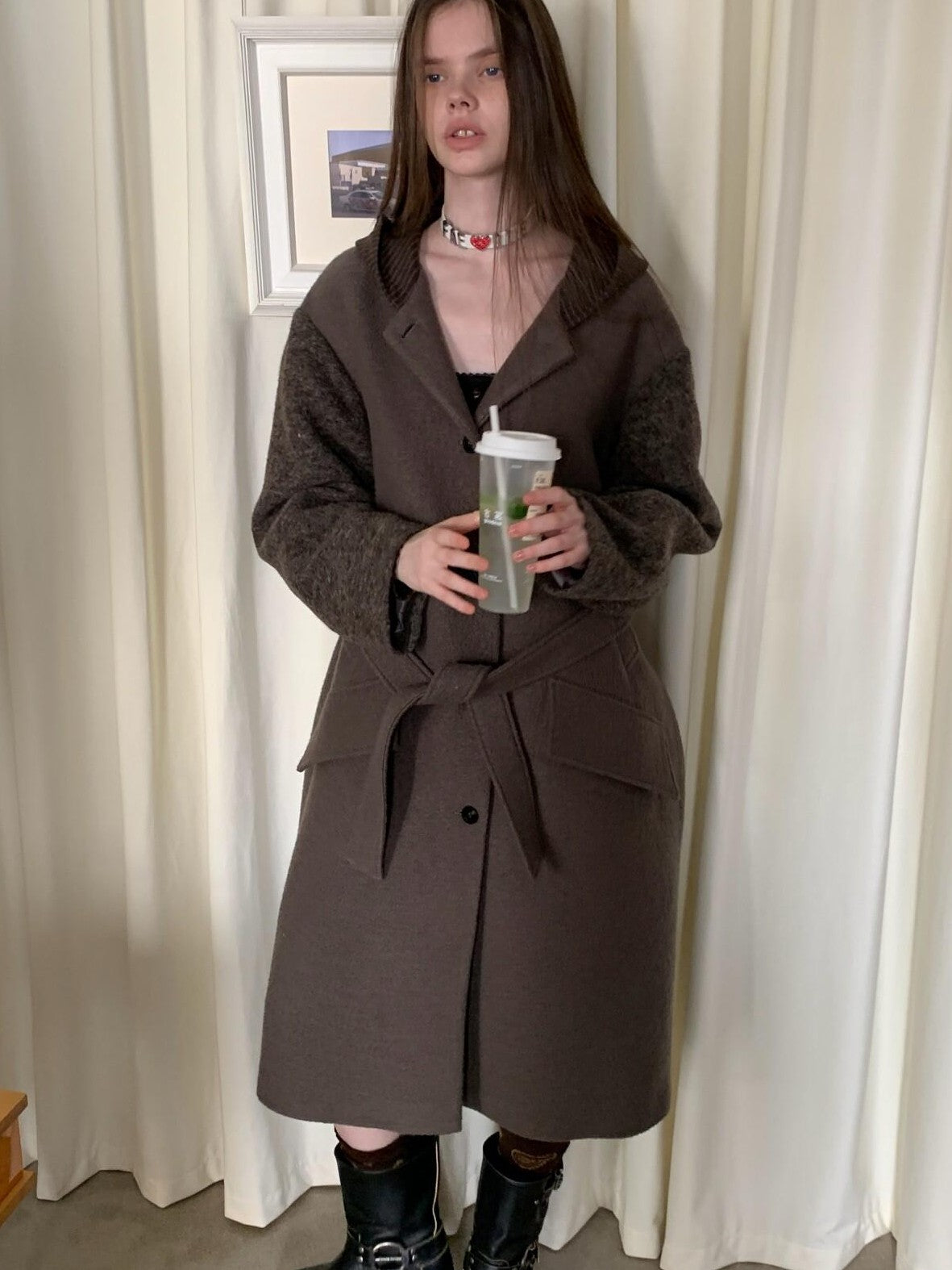 UNIVERSE Hooded Vintage London Inspired Patchwork Textured Wool Women's Long Coats