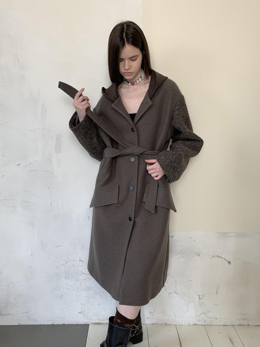 UNIVERSE Hooded Vintage London Inspired Patchwork Textured Wool Women's Long Coats