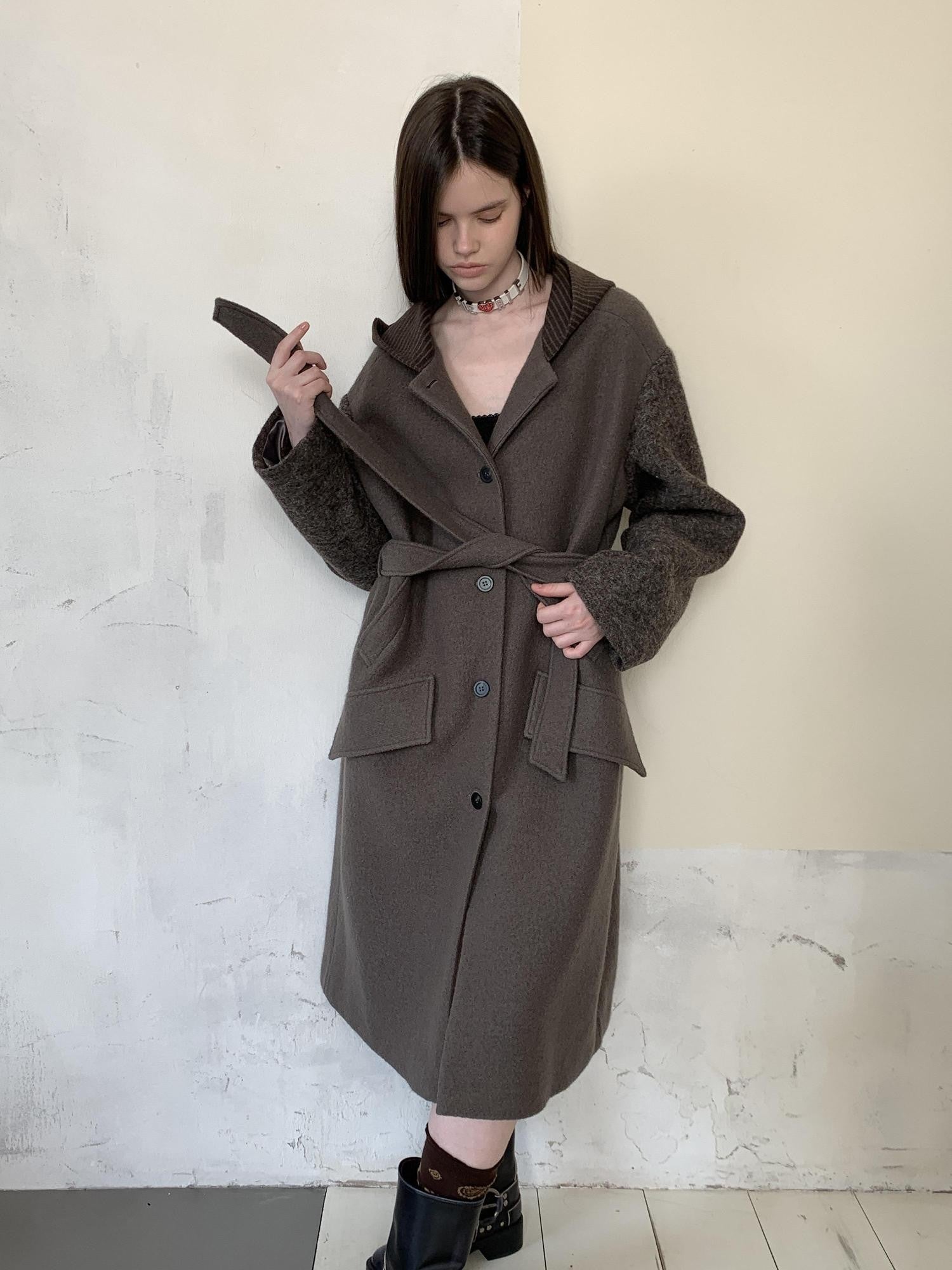 UNIVERSE Hooded Vintage London Inspired Patchwork Textured Wool Women's Long Coats
