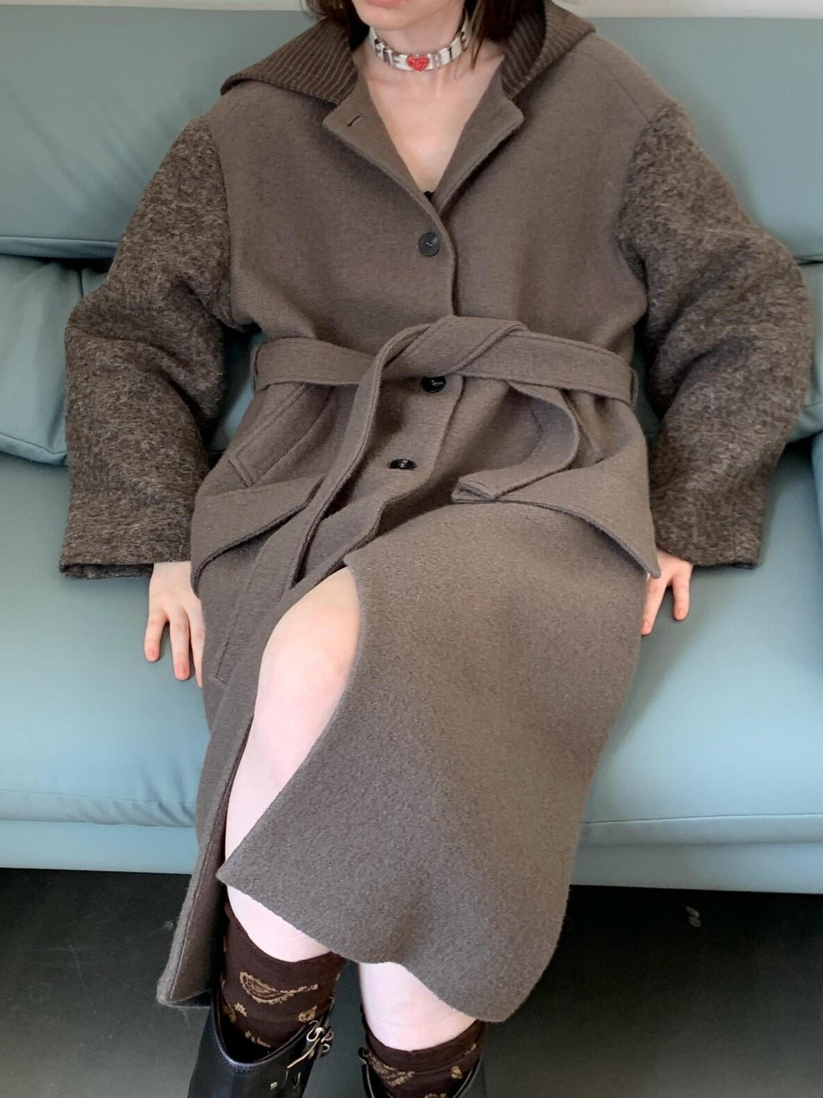 UNIVERSE Hooded Vintage London Inspired Patchwork Textured Wool Women's Long Coats