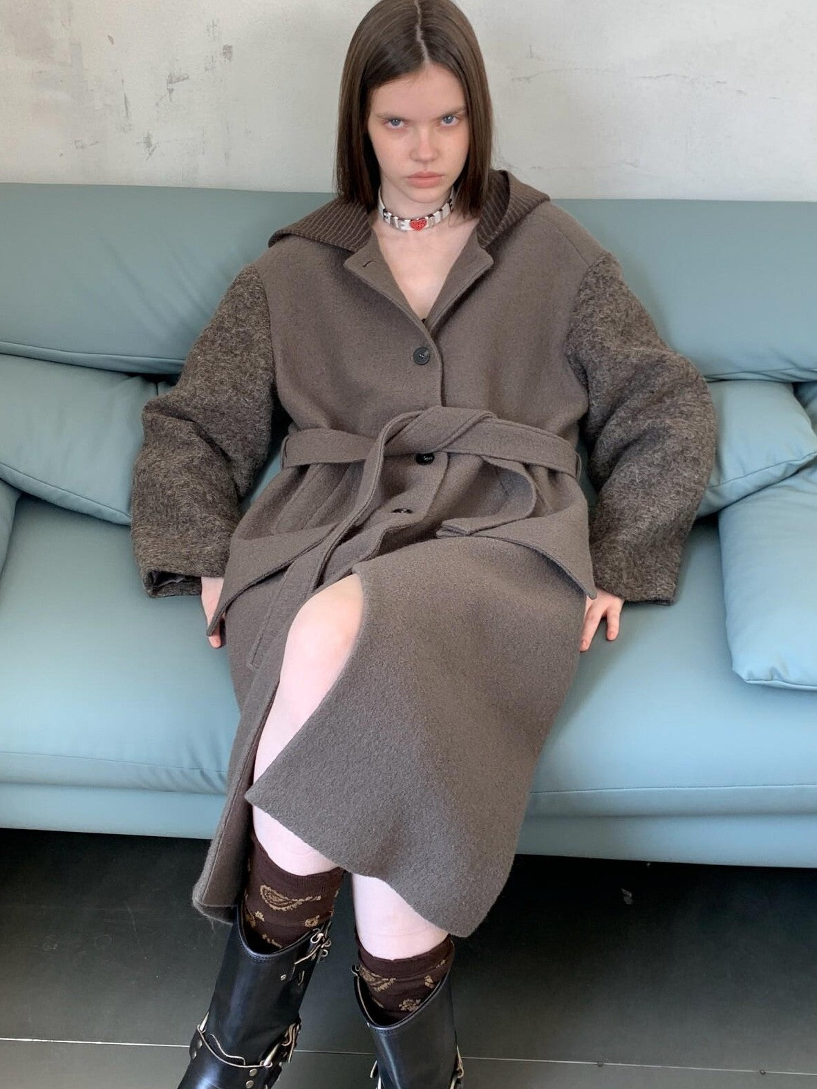 UNIVERSE Hooded Vintage London Inspired Patchwork Textured Wool Women's Long Coats