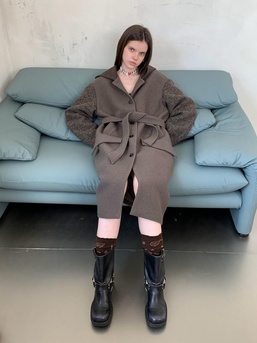 UNIVERSE Hooded Vintage London Inspired Patchwork Textured Wool Women's Long Coats
