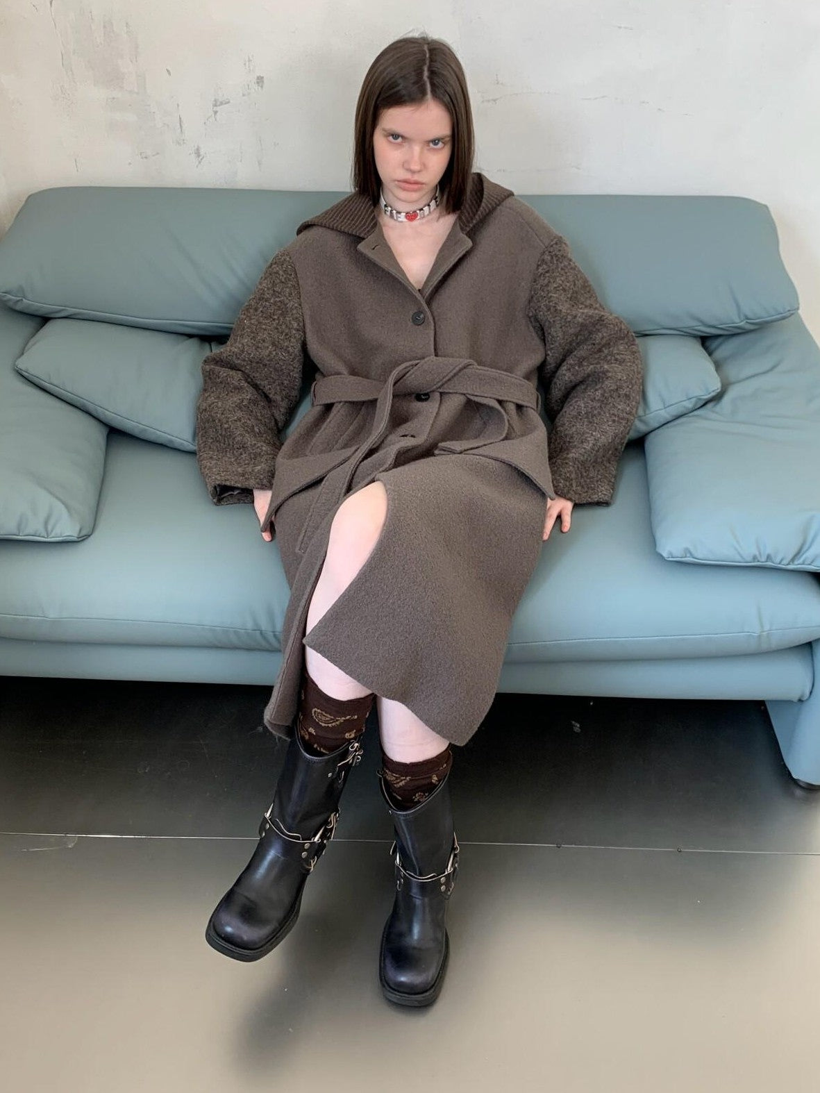 UNIVERSE Hooded Vintage London Inspired Patchwork Textured Wool Women's Long Coats