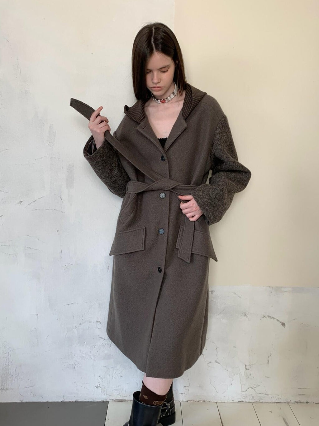 UNIVERSE Hooded Vintage London Inspired Patchwork Textured Wool Women's Long Coats